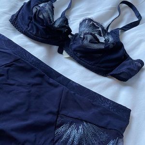 Navy Simone Perele Bra and Panties Set 34B/S
